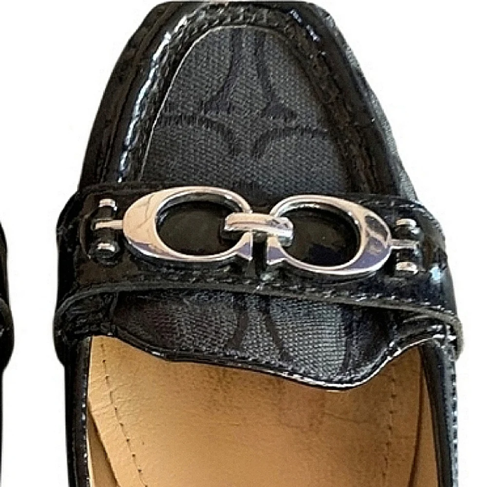 COACH Enrica Jacquard Patent Logo Flats Loafers Shoes EUC